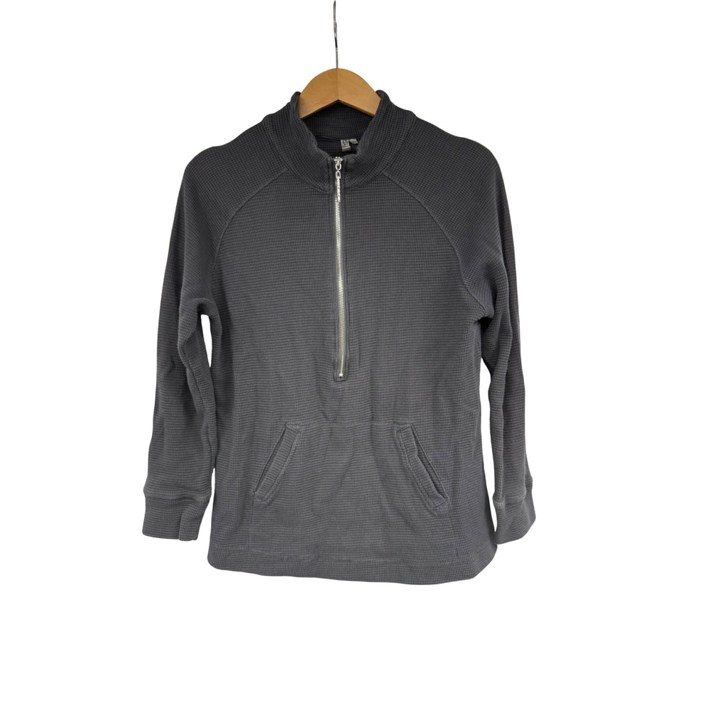 Lulu B Shirt Womens Large Gray Waffle Knit 1/2 Zip Mock Neck Tunic Top